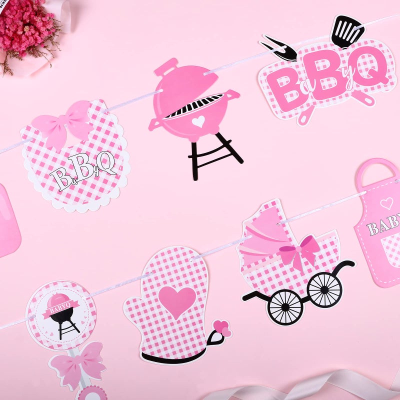 Cheereveal Bbq Baby Shower Decorations for Girl Pink - BBQ Banner, BBQ Party Supplies Baby Q Shower Decorations Barbecue Decor - Image 2